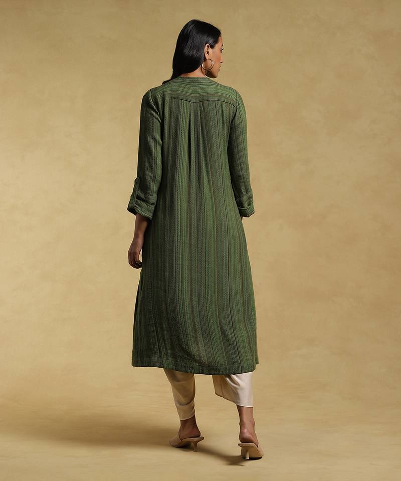Green Striped Kurta by RITU KUMAR