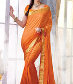 Orange  Plain Silk saree with blouse