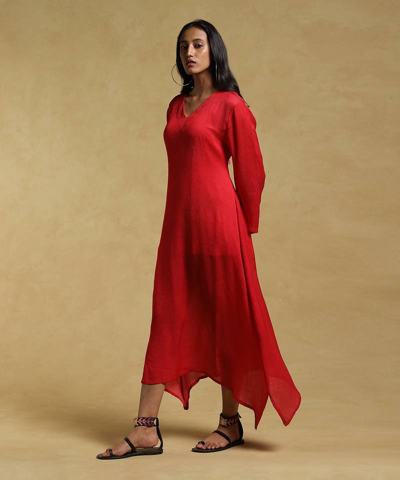Red Textured Kurta by RITU KUMAR