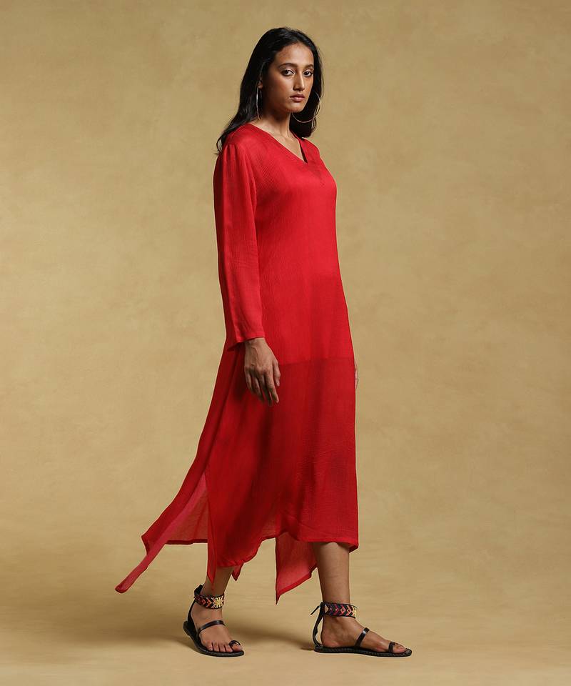 Red Textured Kurta by RITU KUMAR