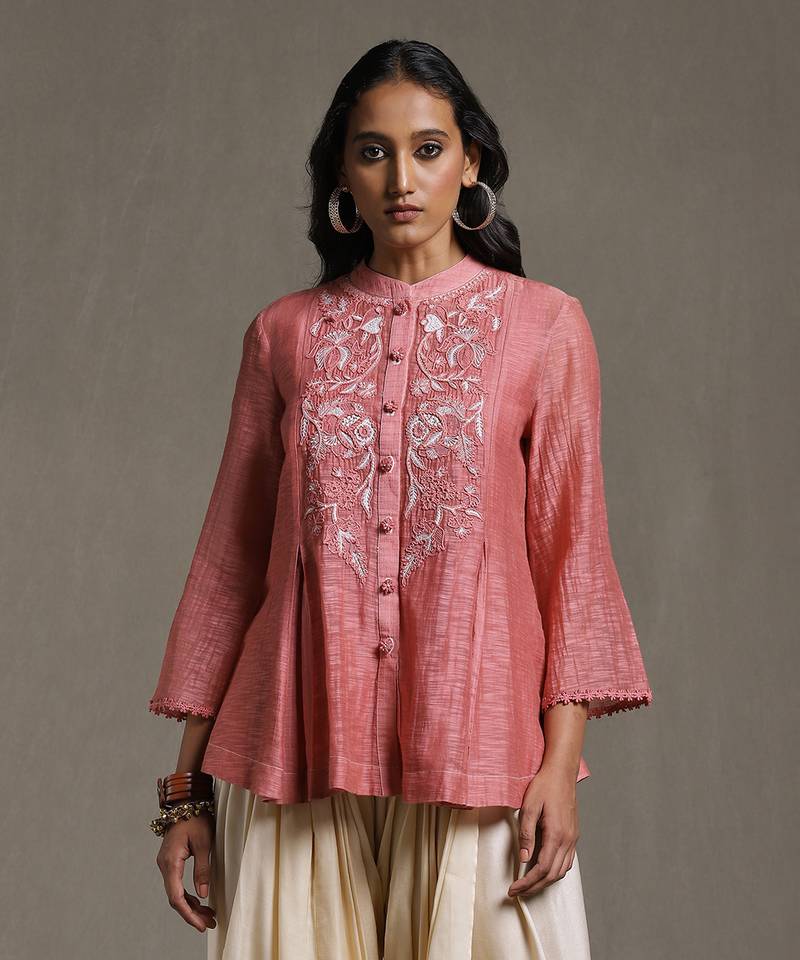 Pink Embroidered chanderi Kurti by RITU KUMAR