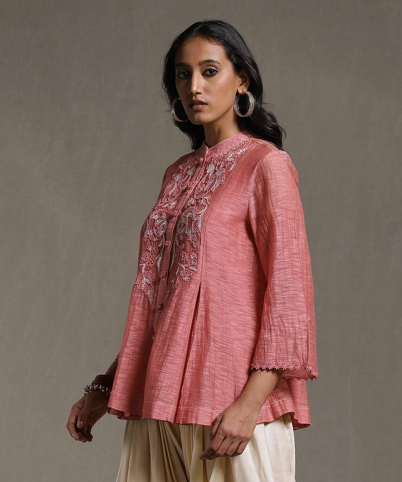 Pink Embroidered chanderi Kurti by RITU KUMAR