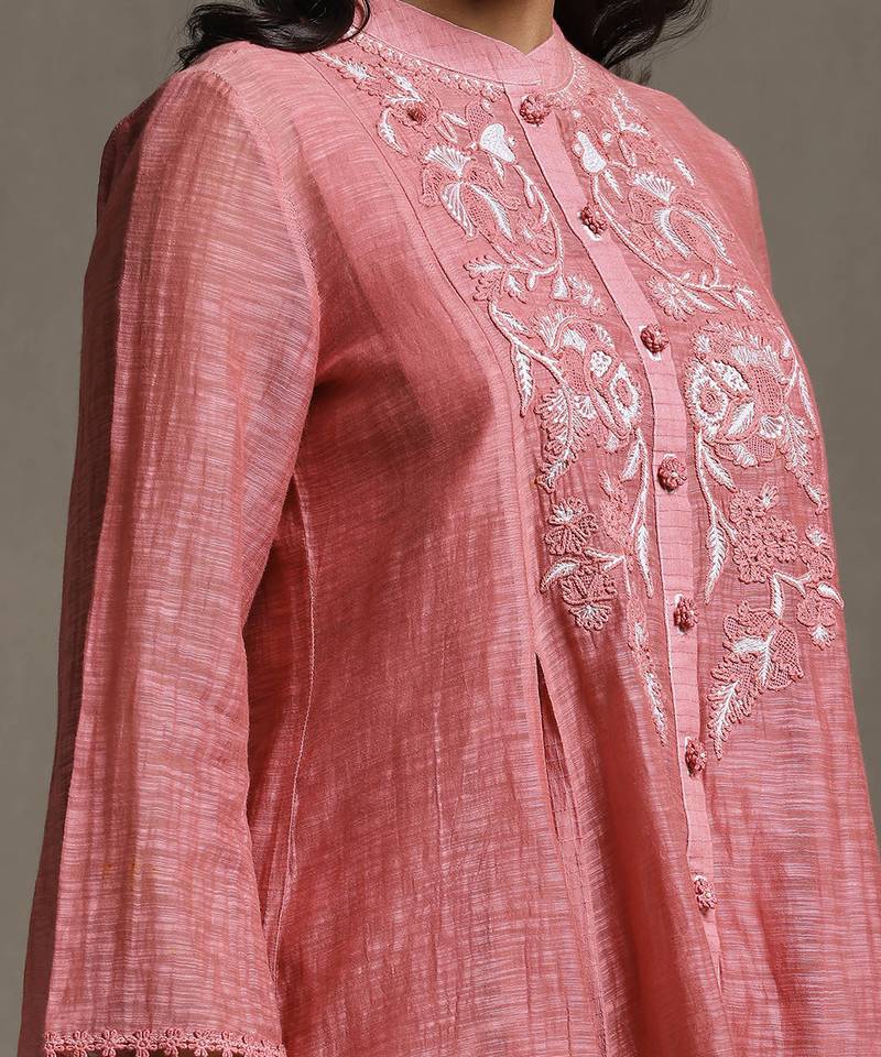 Pink Embroidered chanderi Kurti by RITU KUMAR