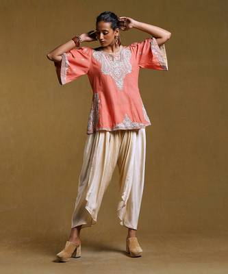Peach Embroidered Kurti by RITU KUMAR 1