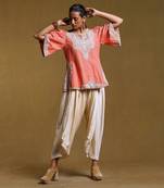 Peach Embroidered Kurti by RITU KUMAR