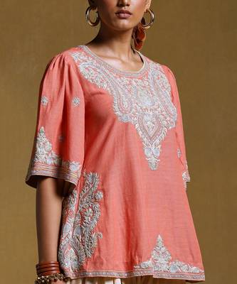 Peach Embroidered Kurti by RITU KUMAR 2