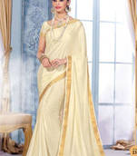 White Plain Silk saree with blouse