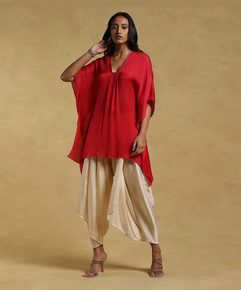 Red Textured Kaftan Kurti
