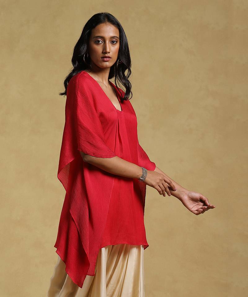 Red Textured Kaftan Kurti
