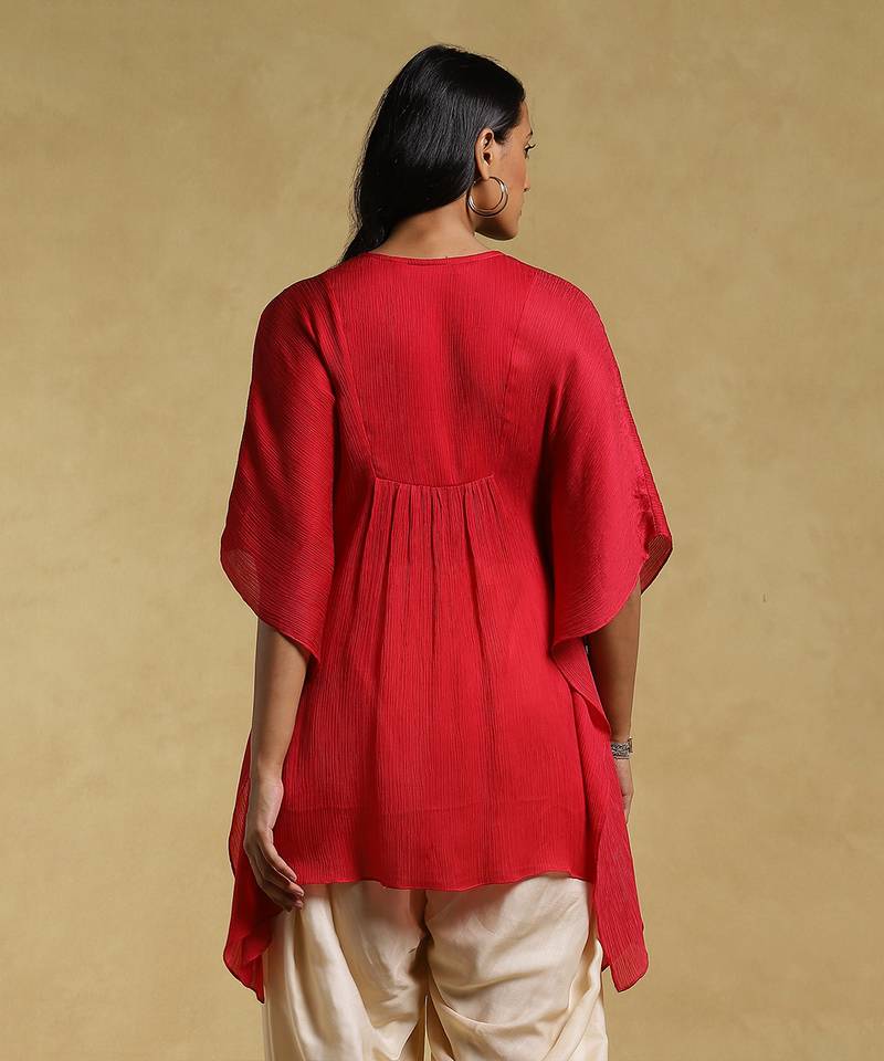 Red Textured Kaftan Kurti