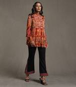 Rust Geometric Print Kurti by RITU KUMAR