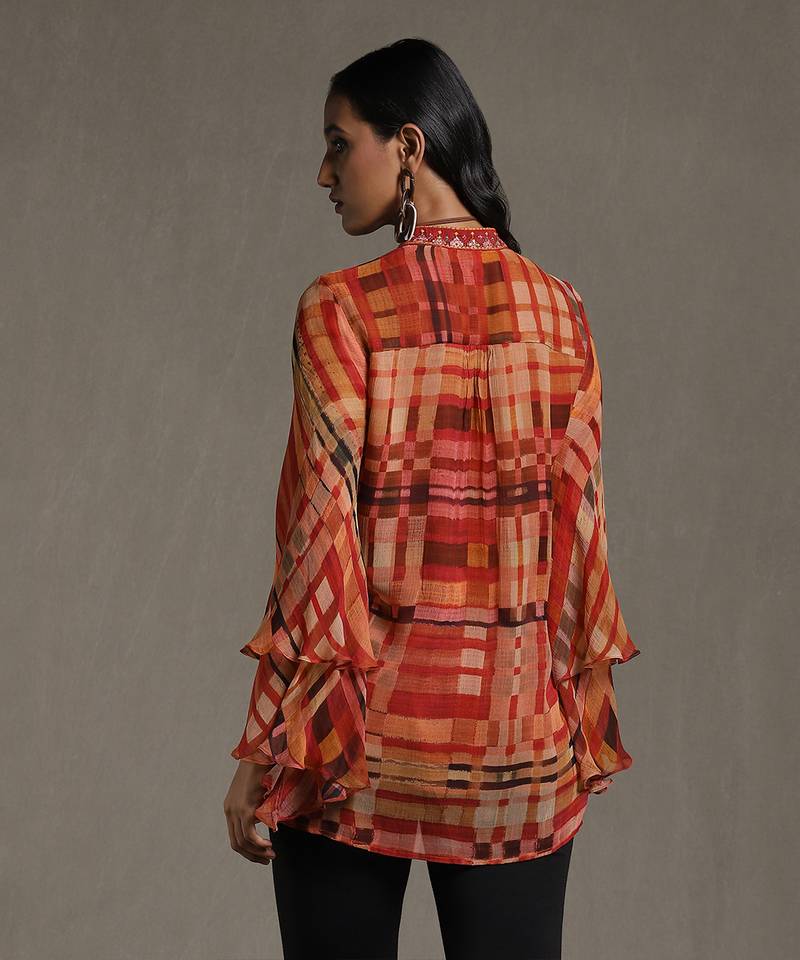 Rust Geometric Print Kurti by RITU KUMAR