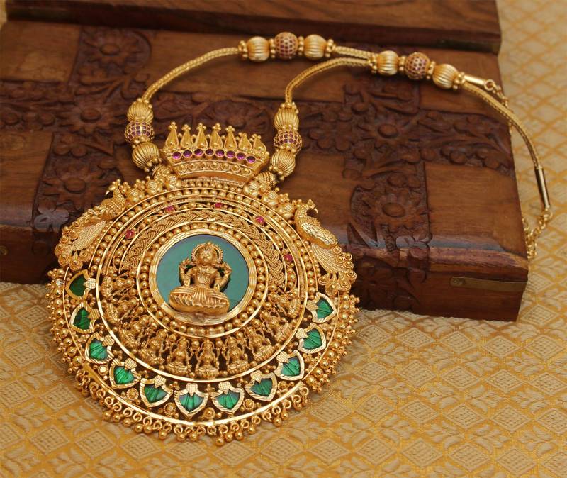 High gold palakka big pendant Temple necklace