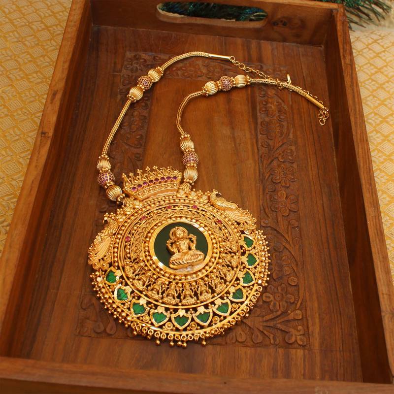 High gold palakka big pendant Temple necklace