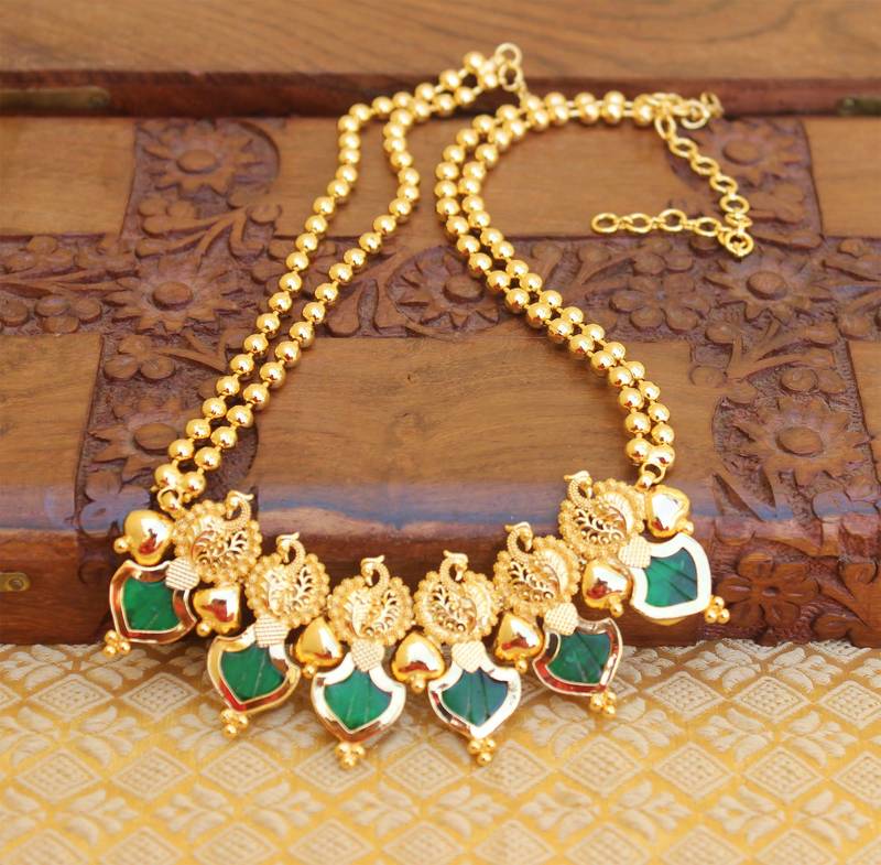 Green Palakka Peacock two layer necklace