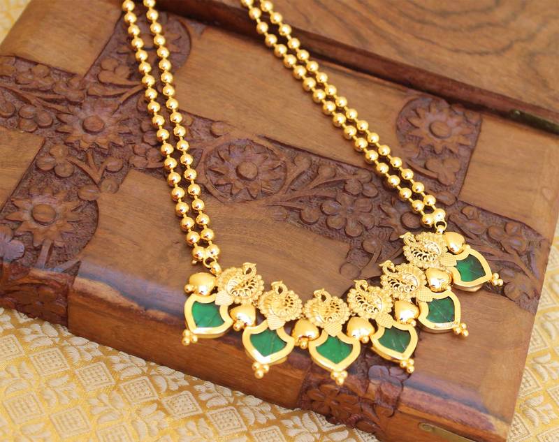Green Palakka Peacock two layer necklace
