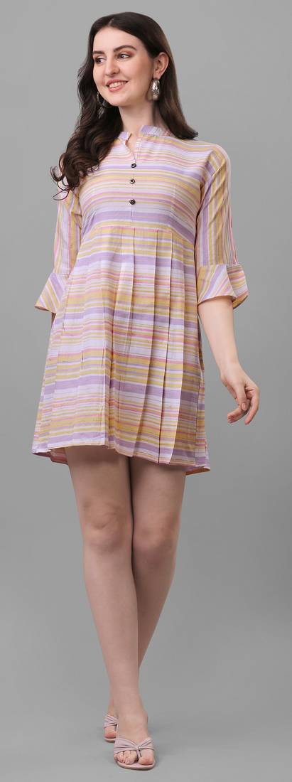 Gruhnaree Purple Floral Yoke Design Short Kurta