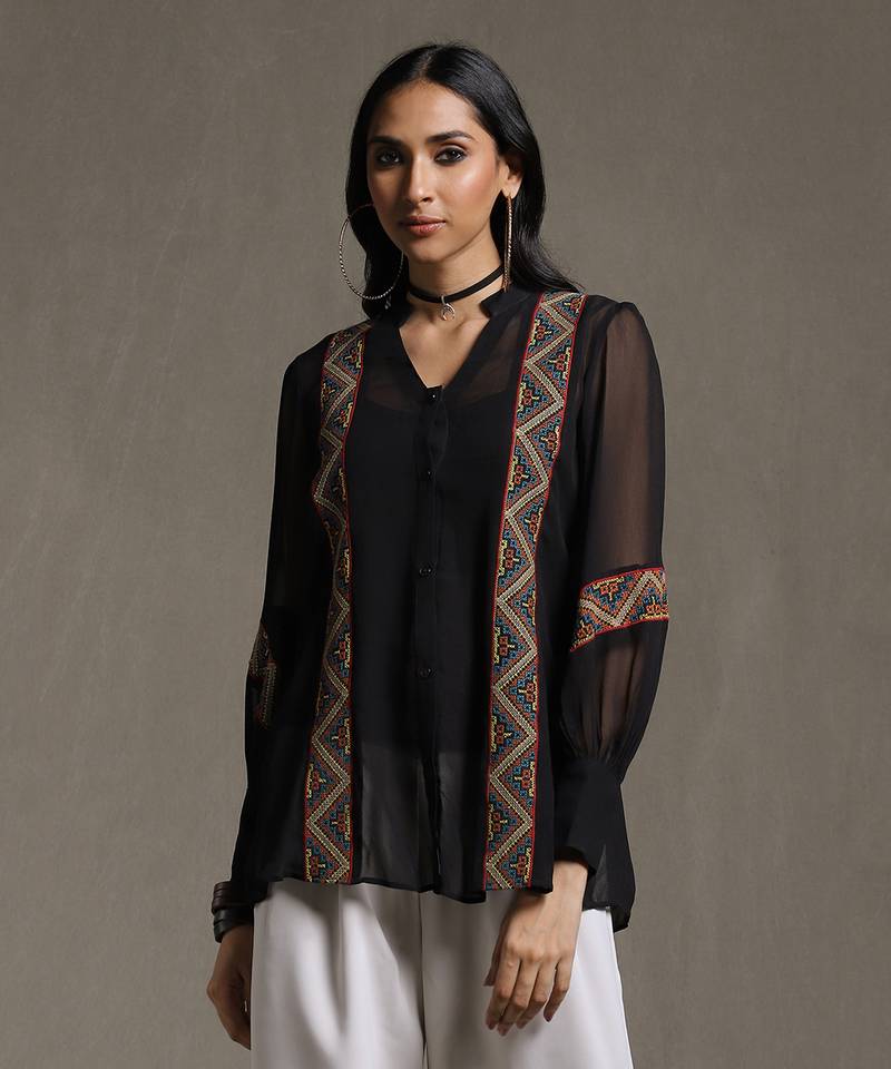 Black Embroidered Kurti by RITU KUMAR