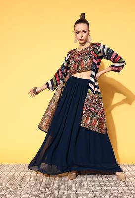 Blue embroidered georgette stitched lehenga 1