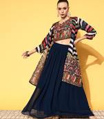 Blue embroidered georgette stitched lehenga