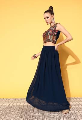 Blue embroidered georgette stitched lehenga 3