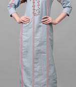 Gruhnaree Blue Floral Yoke Design Short Kurta