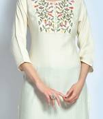 Gruhnaree Off-White Floral Yoke Design Short Kurta