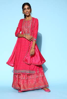 Pink embroidered rayon stitched lehenga 1