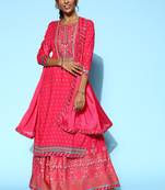 Pink embroidered rayon stitched lehenga