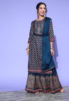 Blue embroidered rayon stitched lehenga 1