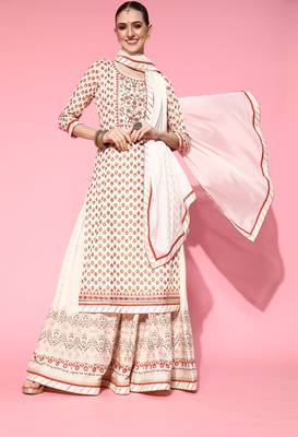 Off-white embroidered rayon stitched lehenga 1