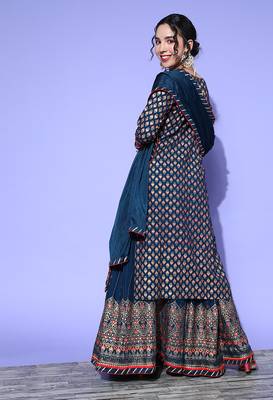 Blue embroidered rayon stitched lehenga 2