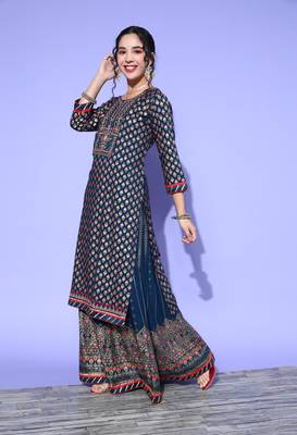 Blue embroidered rayon stitched lehenga 3