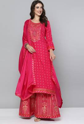 Pink printed rayon stitched lehenga 1