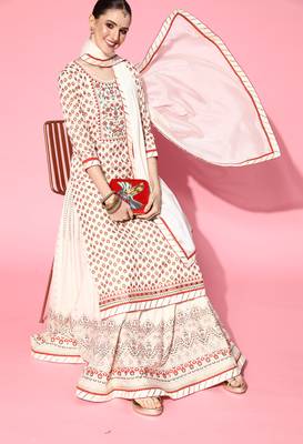 Off-white embroidered rayon stitched lehenga 4