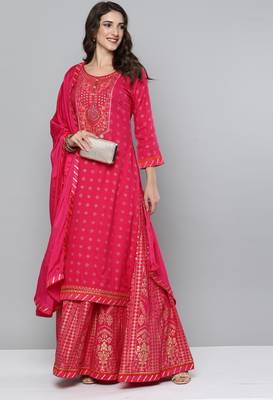 Pink printed rayon stitched lehenga 4
