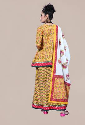 Yellow floral print cotton stitched lehenga 2
