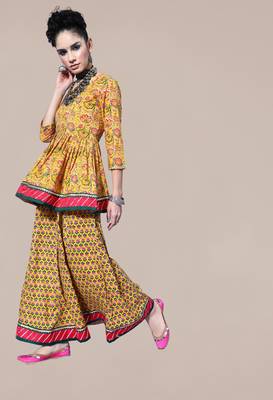 Yellow floral print cotton stitched lehenga 3