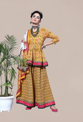 Yellow floral print cotton stitched lehenga 4