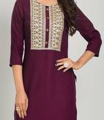 Wine embroidered rayon Yoke Design Short Kurta
