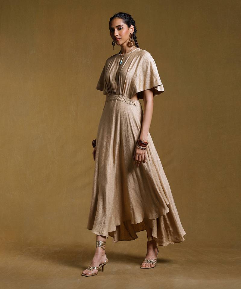 Beige Textured Cut-Out Dress by RITU KUMAR