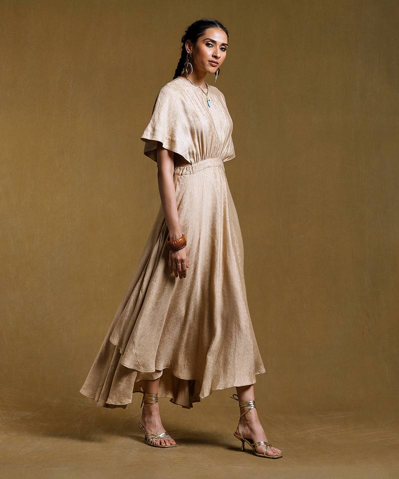 Beige Textured Cut-Out Dress by RITU KUMAR