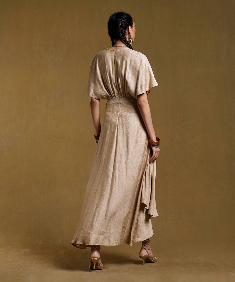 Beige Textured Cut-Out Dress by RITU KUMAR