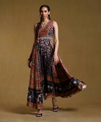 RITU KUMAR Black Printed Long Dress 1