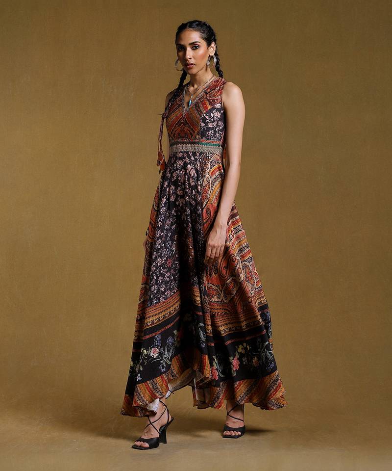 RITU KUMAR Black Printed Long Dress