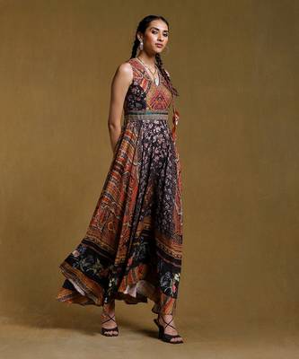 RITU KUMAR Black Printed Long Dress 3