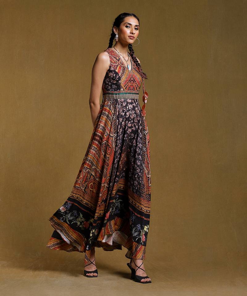 RITU KUMAR Black Printed Long Dress