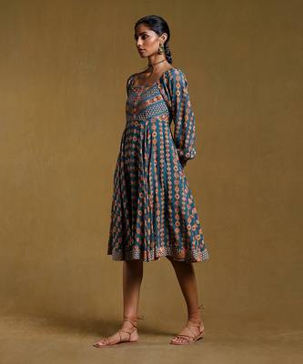 Teal Geometric Print Dress by RITU KUMAR 2