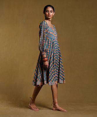 Teal Geometric Print Dress by RITU KUMAR 3