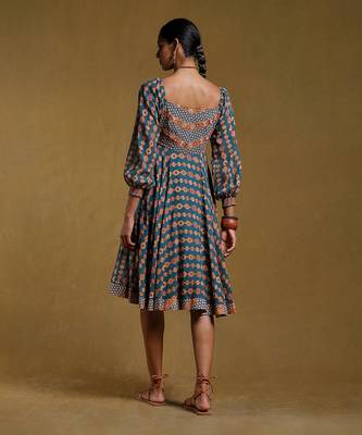 Teal Geometric Print Dress by RITU KUMAR 4